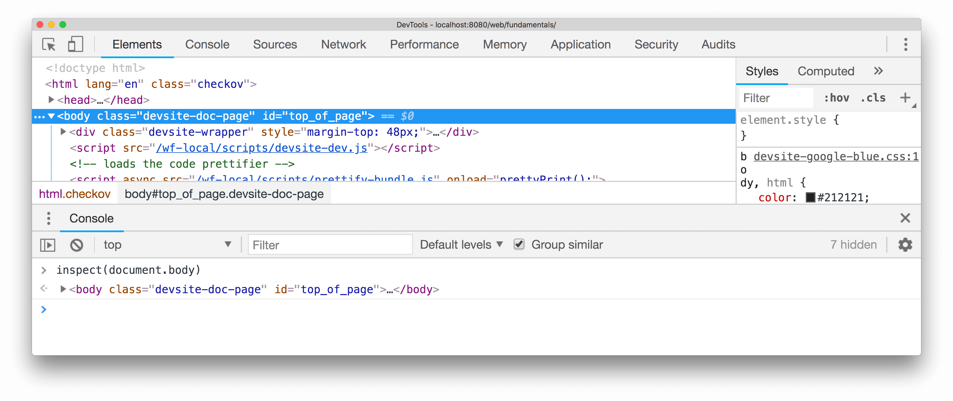 使用 inspect() 检查元素